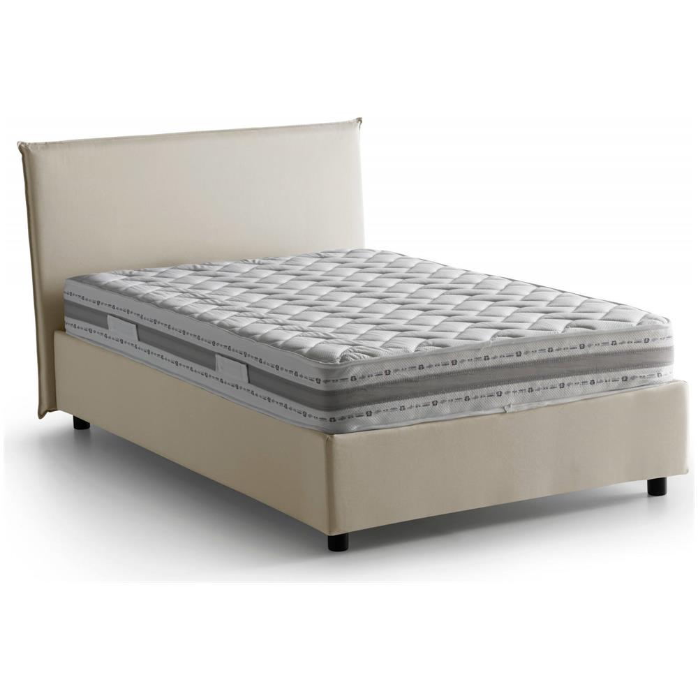 Letto Piazza E Mezza Asmara, Letto Contenitore Con Rivestimento In Tessuto, 100% Made In Italy, Apertura Frontale, Con Materasso Cm 120x190 Incluso, Beige - Foto 2