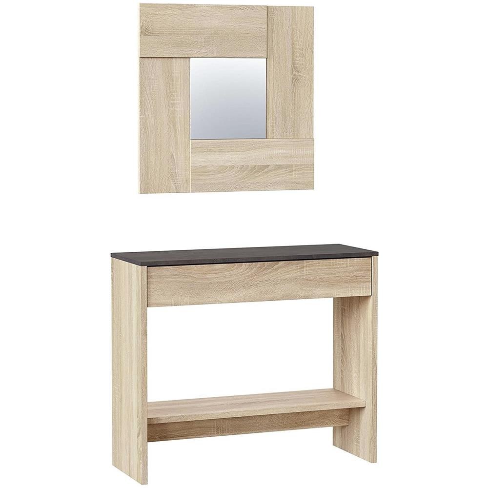 Mobile Da Ingresso Gilbert, Entratina Con Specchio, Mobile Con Cassetto E Ripiano Per Entrata, Armadio Moderno Per Atrio, 92x33h149 Cm, Rovere E Noce - Foto 3