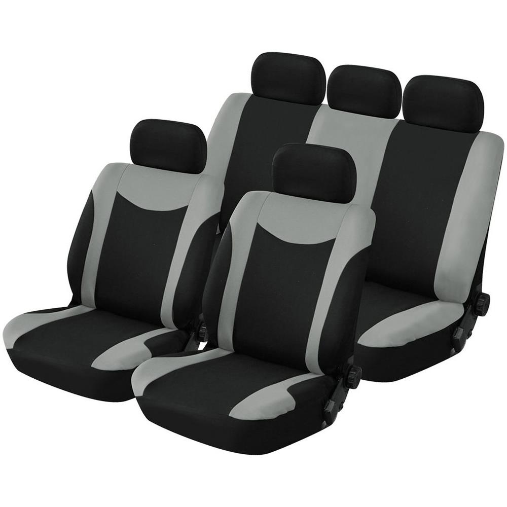 Set Completo Coprisedili E Poggiatesta Uranus - Nero E Grigio - Per Tutte Le Auto, Anche Per Sedili Con Braccioli - Foto 1