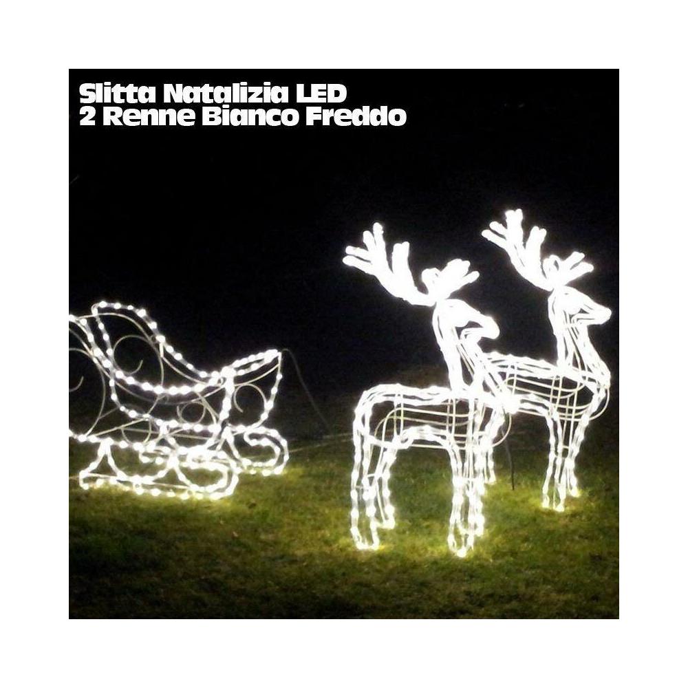 Slitta Natalizia LED con 2 Renne Luminose Bianco Freddo x uso Interno ed Esterno - Foto 2