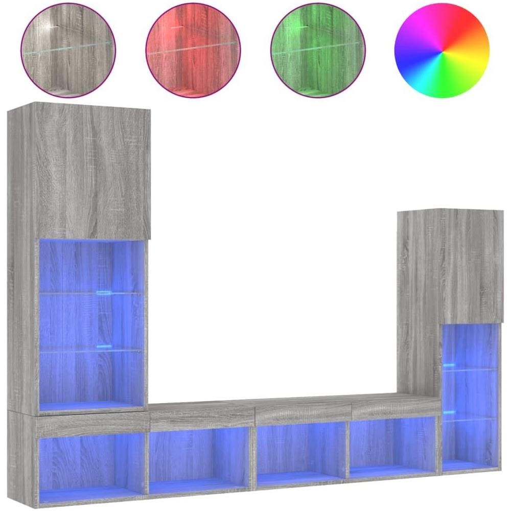 Mobili TV a Muro con LED 4pz Grigio Sonoma in Legno Multistrato - Foto 1
