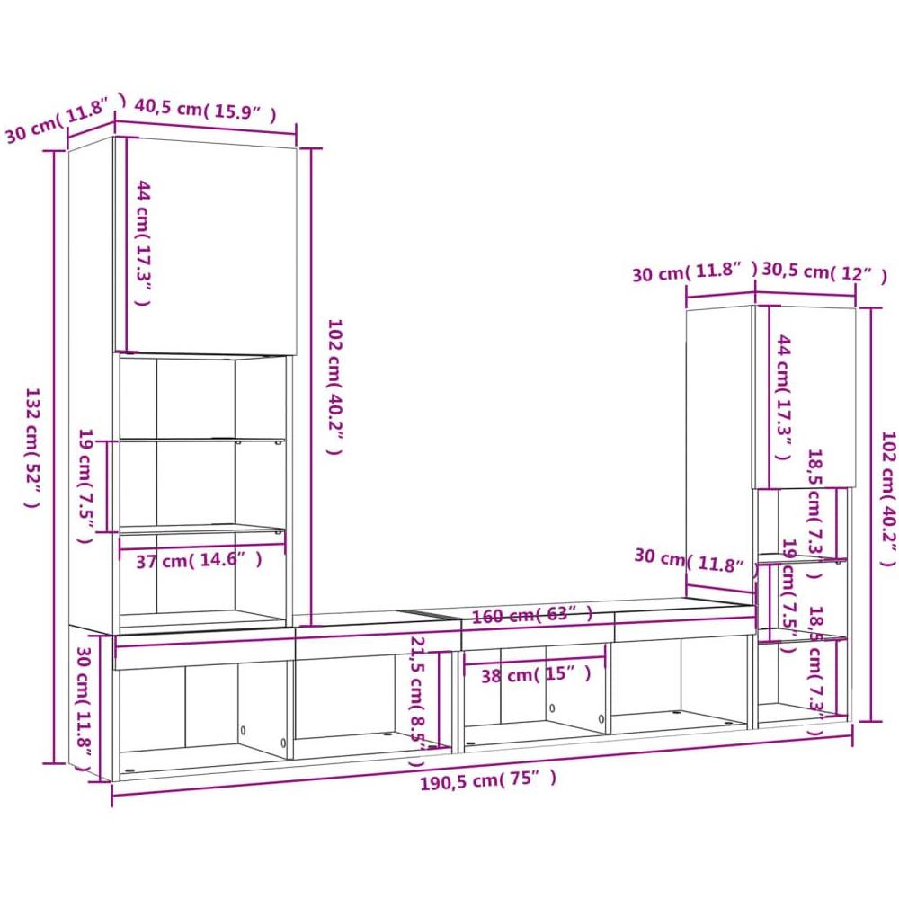 Mobili TV a Muro con LED 4pz Grigio Sonoma in Legno Multistrato - Foto 10
