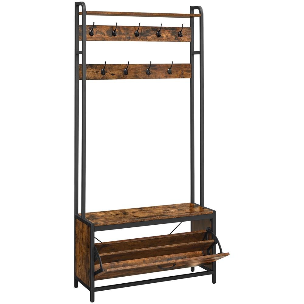 Appendiabiti Valora con seduta e ripiani per scarpe - Marrone rustico e nero - Foto 1