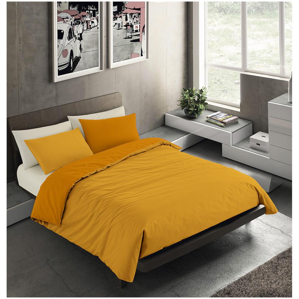 Set Copripiumino Bicolor 100% Microfibra Con Federa Double Face - Singolo 150x200 Cm - Giallo / oro - Foto 1