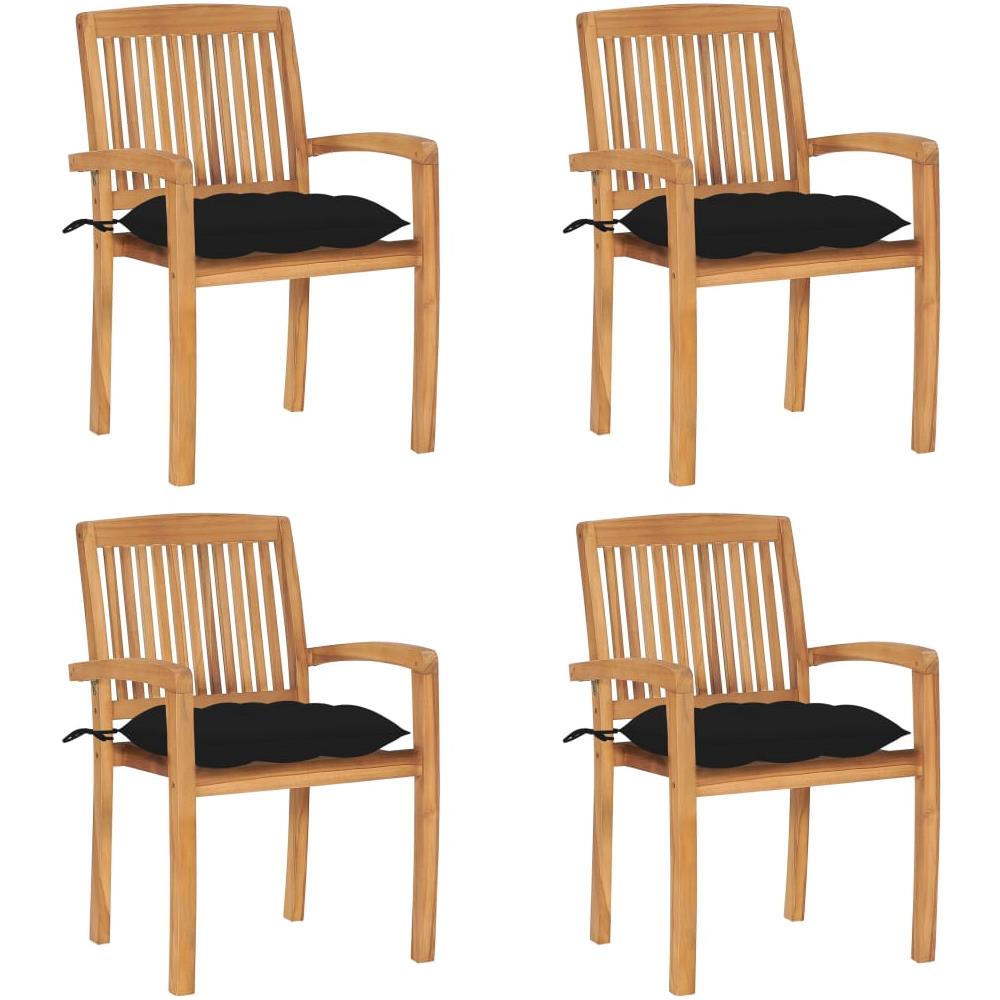 Sedie da Giardino Impilabili 4 pz con Cuscini Massello di Teak - Foto 1