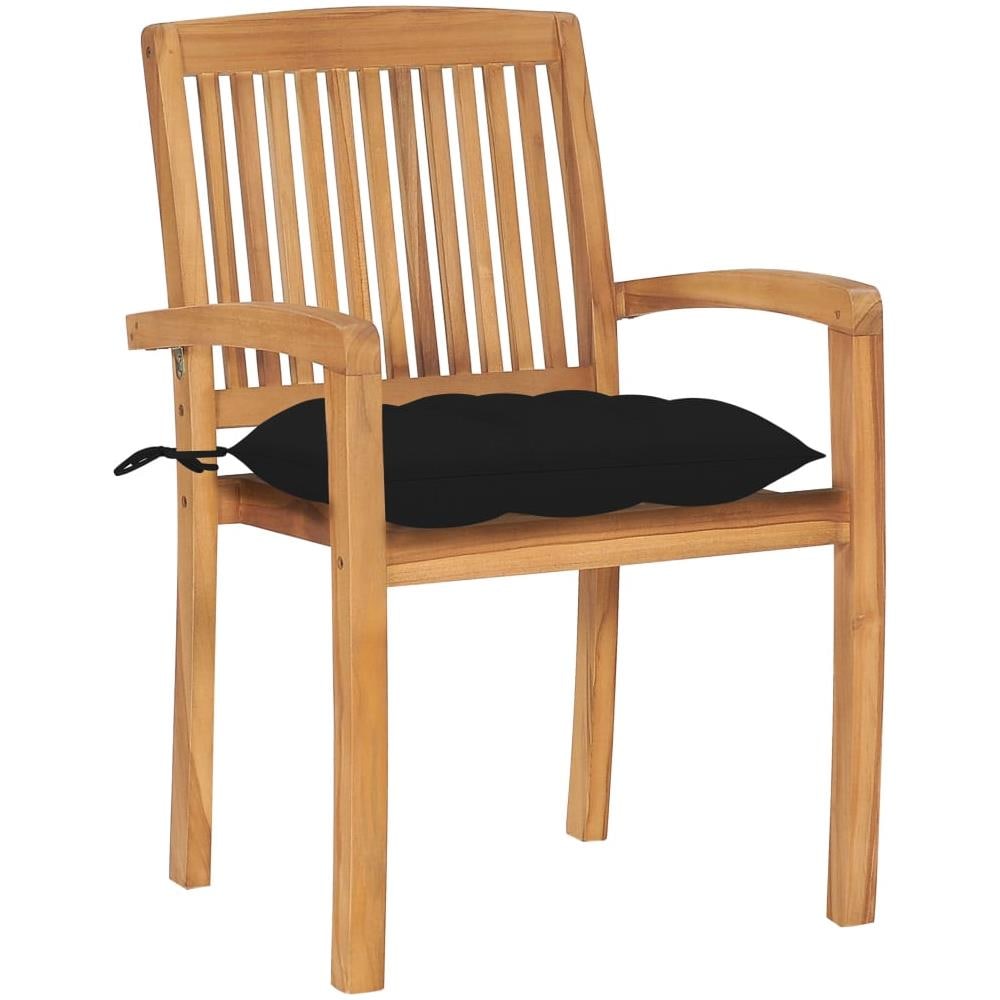 Sedie da Giardino Impilabili 4 pz con Cuscini Massello di Teak - Foto 3