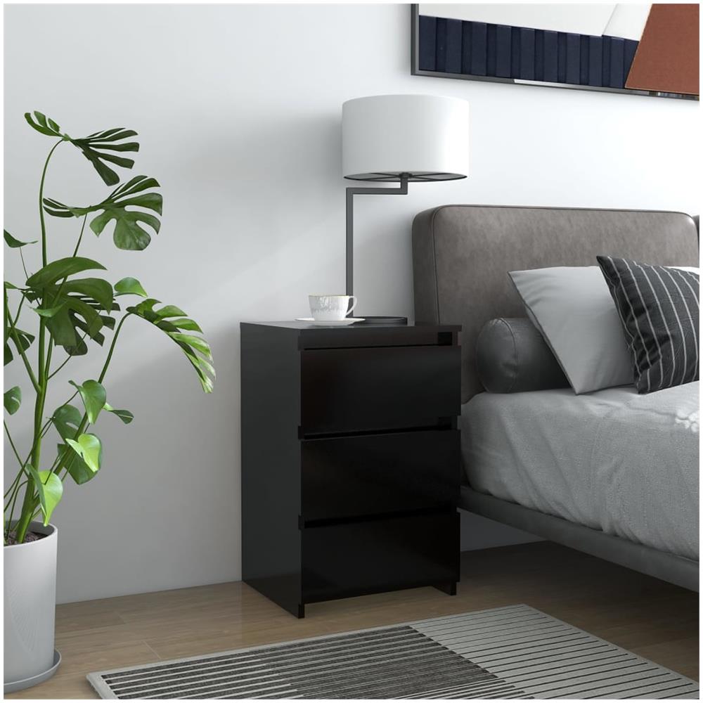 Comodino Nero 40x35x62,5 cm in Legno Multistrato - Foto 1