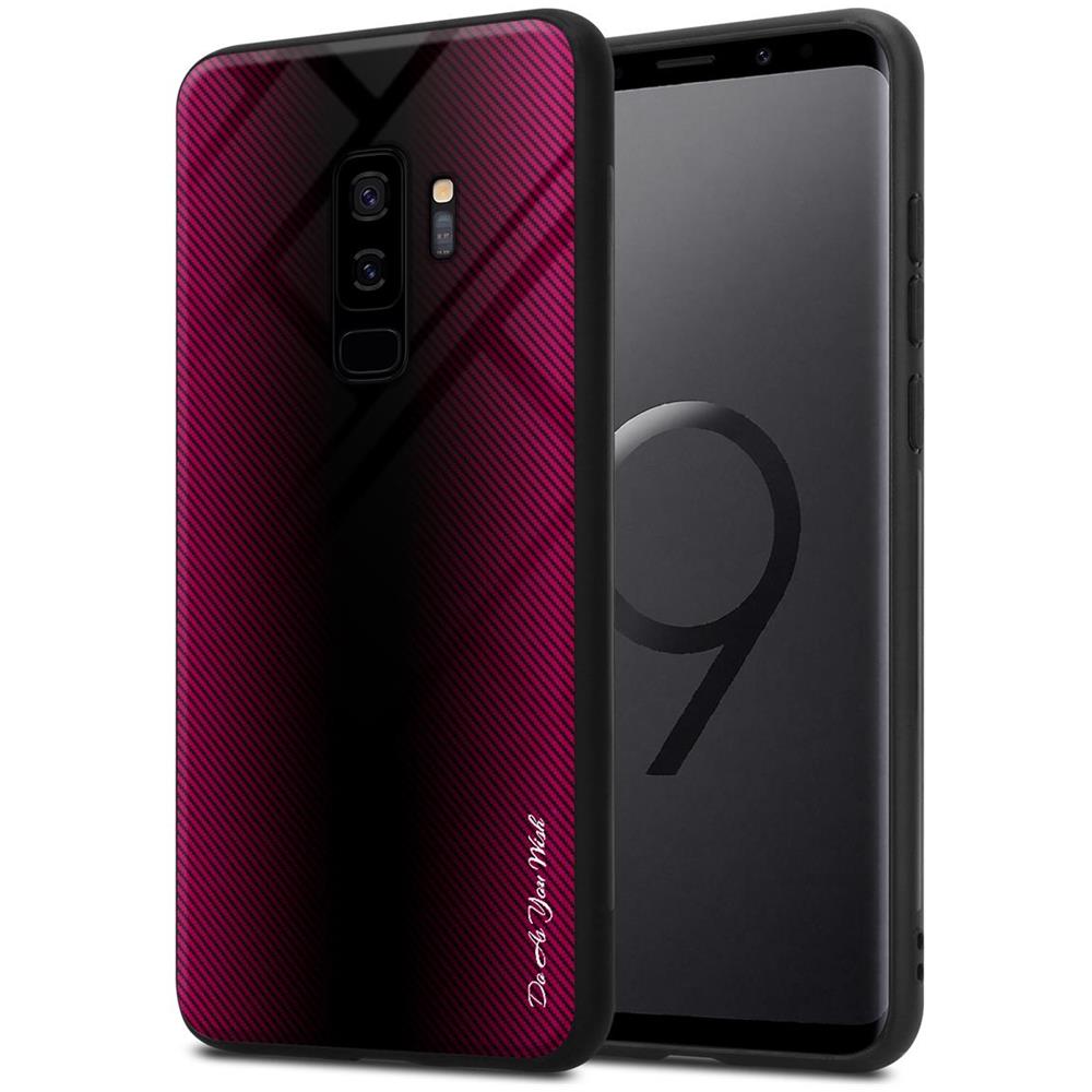 Custodia Compatibile Con Samsung Galaxy S9 Plus - Ottica A Strisce In Cremisi Rosa - Coperchio Protettivo In Vetro Temperato E Silicone Tpu - Foto 1