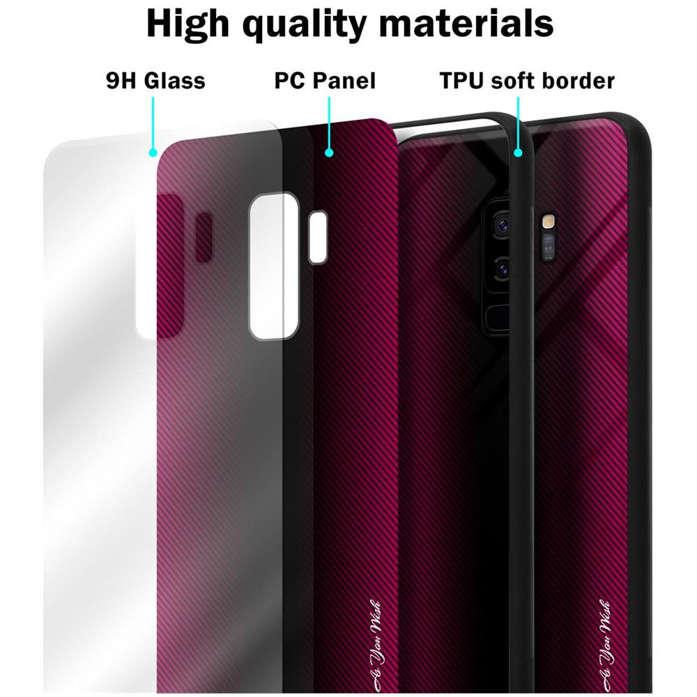Custodia Compatibile Con Samsung Galaxy S9 Plus - Ottica A Strisce In Cremisi Rosa - Coperchio Protettivo In Vetro Temperato E Silicone Tpu - Foto 7