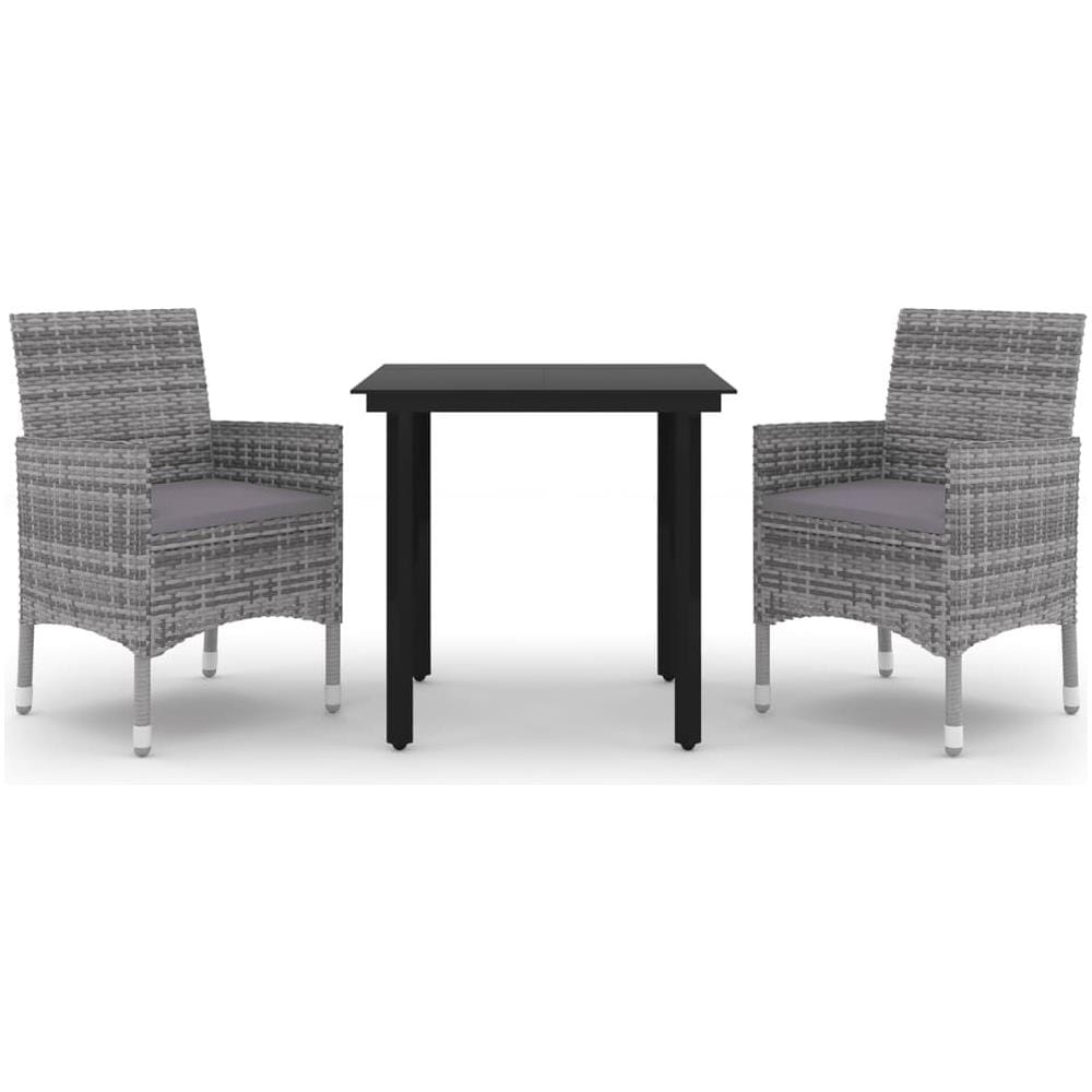 Set Da Pranzo Da Giardino 3 Pz Con Cuscini Polyrattan E Vetro - Foto 2