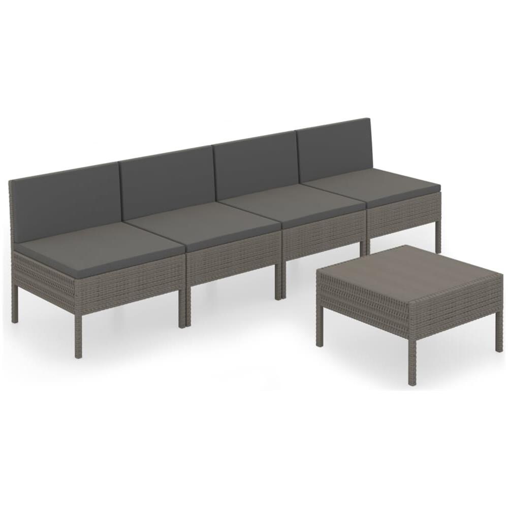 Set Divani Da Giardino 5 Pz Con Cuscini In Polyrattan Grigio - Foto 2