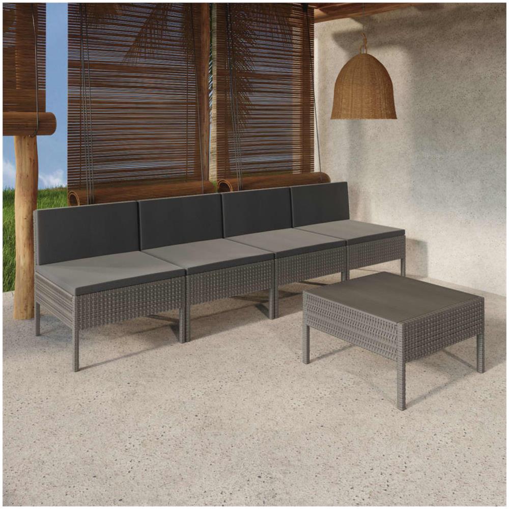 Set Divani Da Giardino 5 Pz Con Cuscini In Polyrattan Grigio - Foto 1