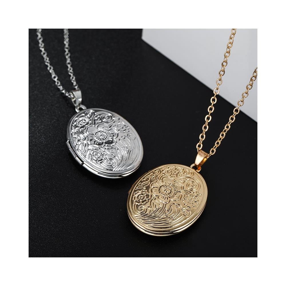 Collana Intagliata Con Fiore Ovale Fai-da-te Aperta Con Medaglione In Rame Gold - Foto 2