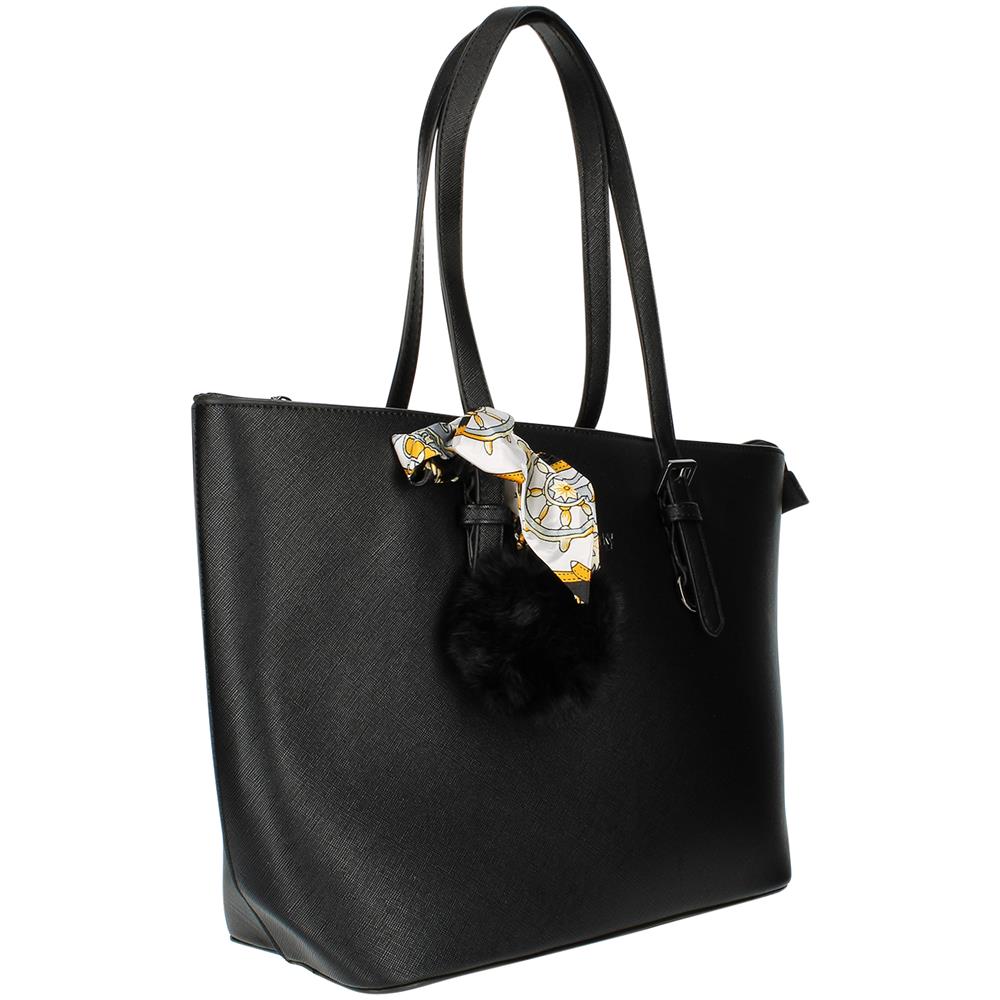 Borsa Shopper Con Pompon E Foulard - Paris - Nera - Foto 2