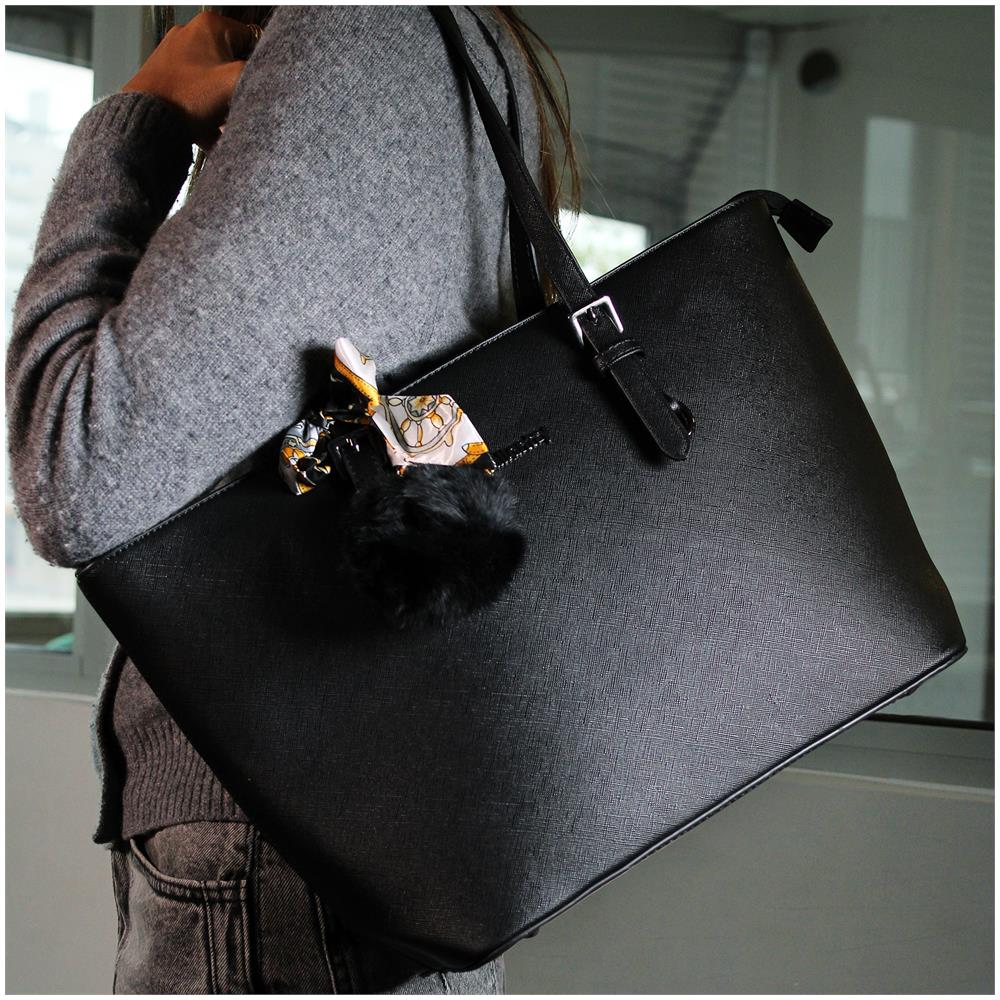 Borsa Shopper Con Pompon E Foulard - Paris - Nera - Foto 6