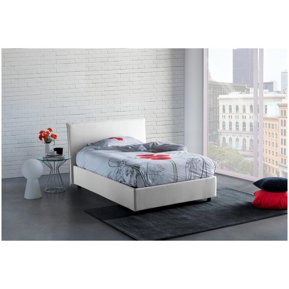 Letto Piazza E Mezza Ashasa, Letto Contenitore Con Rivestimento In Tessuto, 100% Made In Italy, Apertura Frontale, Adatto Per Materasso Cm 120x190, Bianco - Foto 1