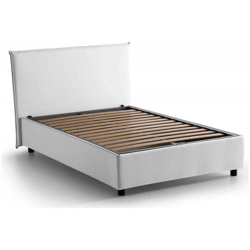 Letto Piazza E Mezza Ashasa, Letto Contenitore Con Rivestimento In Tessuto, 100% Made In Italy, Apertura Frontale, Adatto Per Materasso Cm 120x190, Bianco - Foto 2