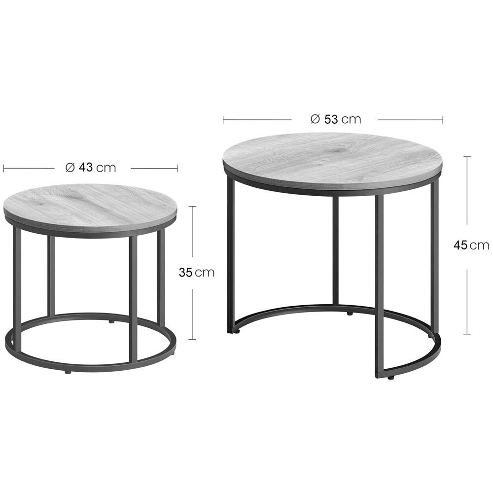 Set di 2 tavolini rotondi | Piano rustico con gambe nere - Foto 7