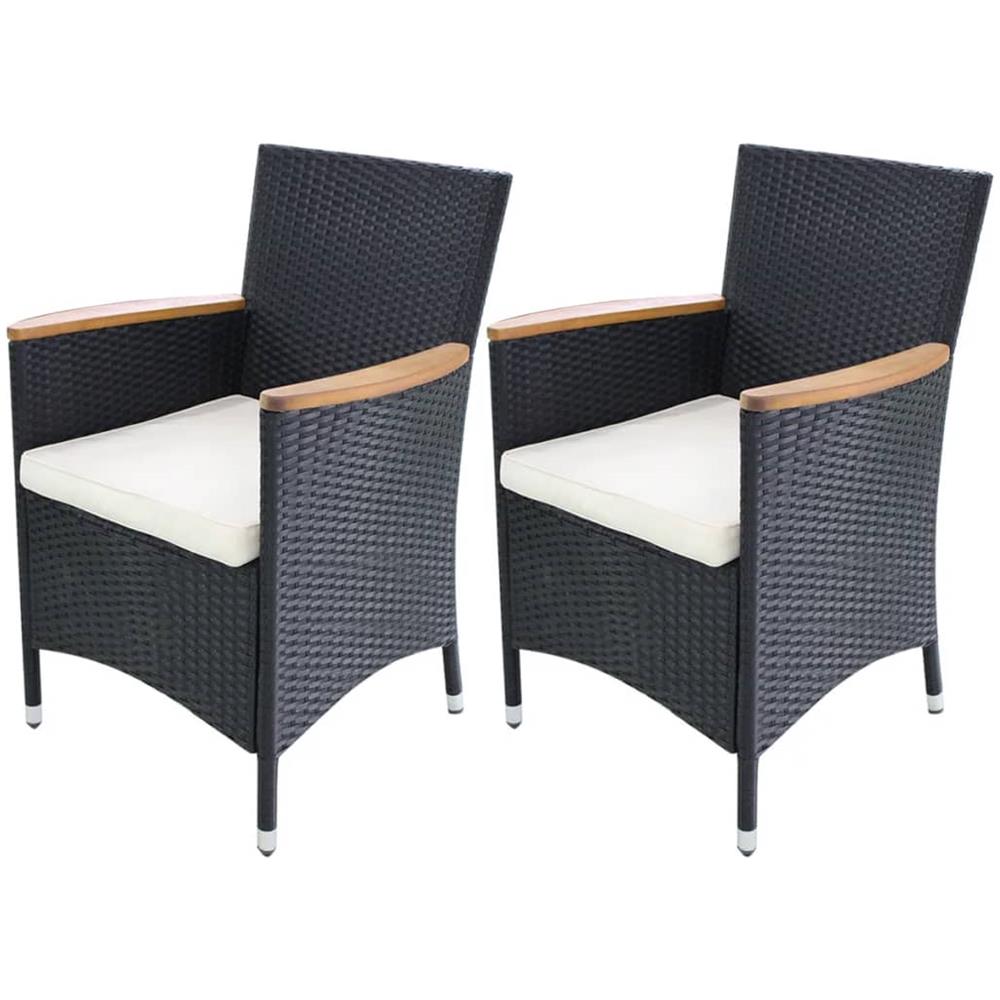 Sedie da Giardino 2 pz con Cuscini in Polyrattan Nere - Foto 1