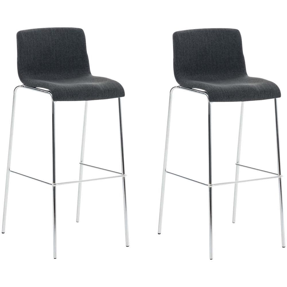 2 Sgabelli Alti HOOVER in Tessuto - Set 2 Sgabelli Bar Design H76 cm I Sedie Sgabello Ergonomiche con Schienale Grigio Scuro Cromato - Foto 1