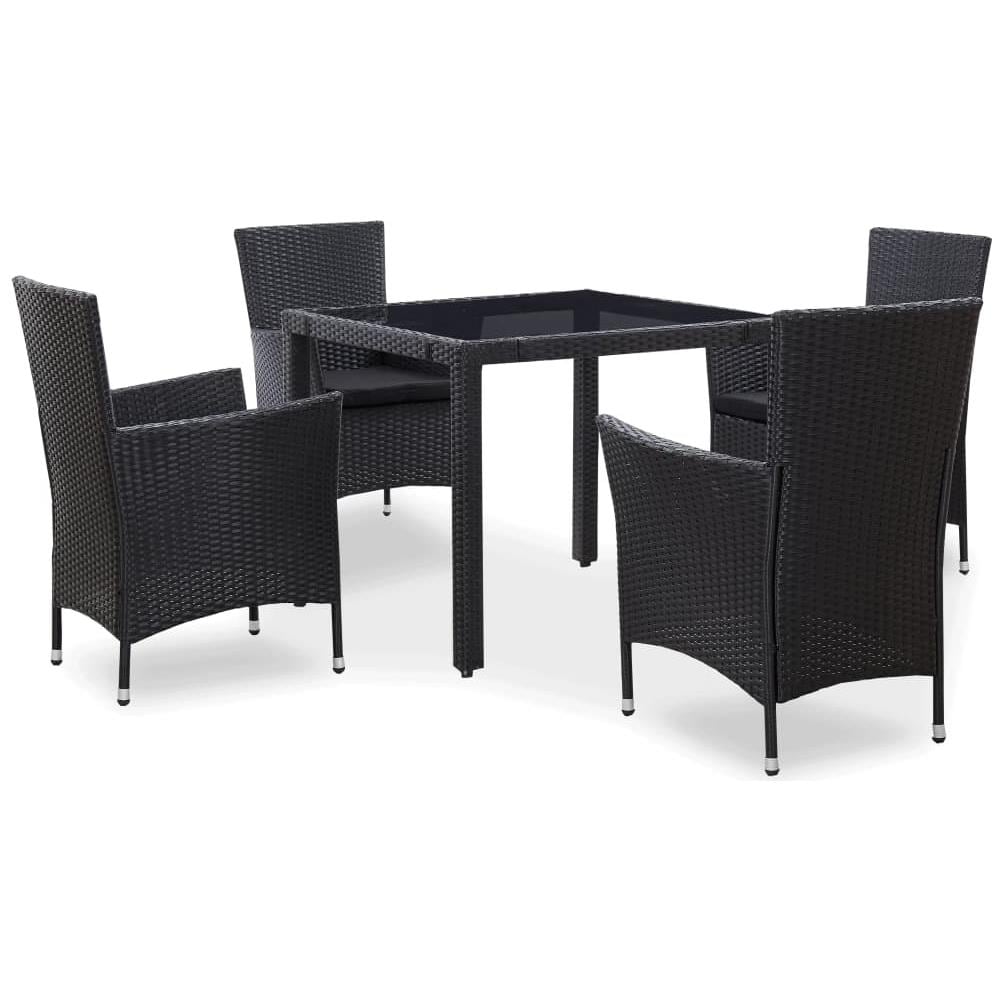 Set Da Pranzo Da Giardino 5 Pz In Polyrattan Nero - Foto 1