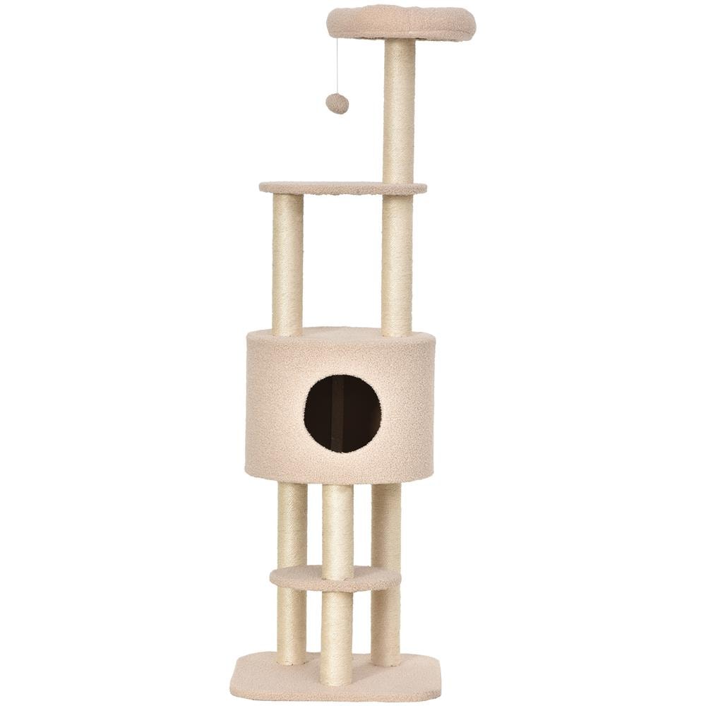 Albero Tiragraffi Robusto Per Gatti Con Cuccia E Corda Sisal Beige - Foto 8