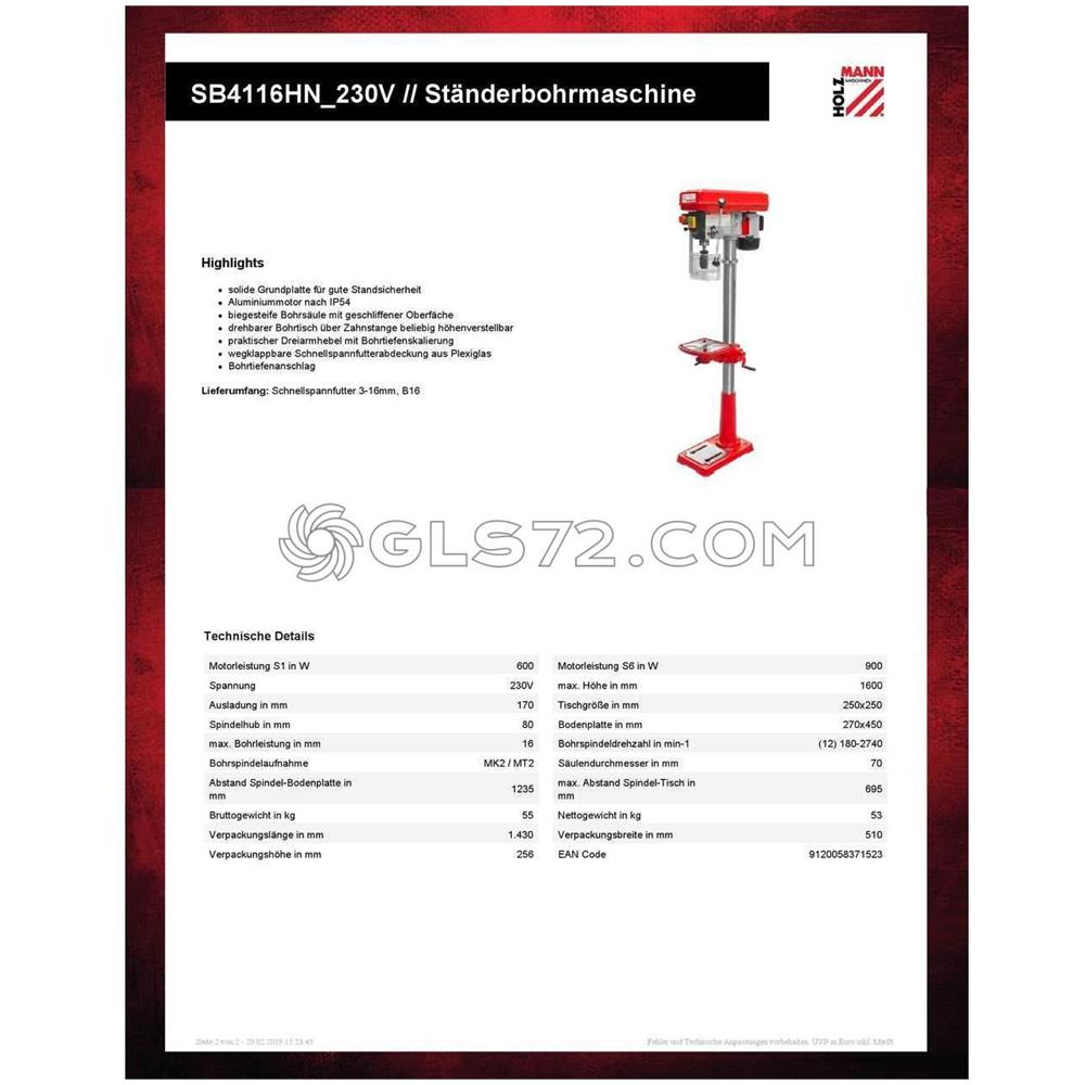 Trapano A Colonna Con Trasmissione A Cinghia Holzmann Sb4116hn - Foto 4