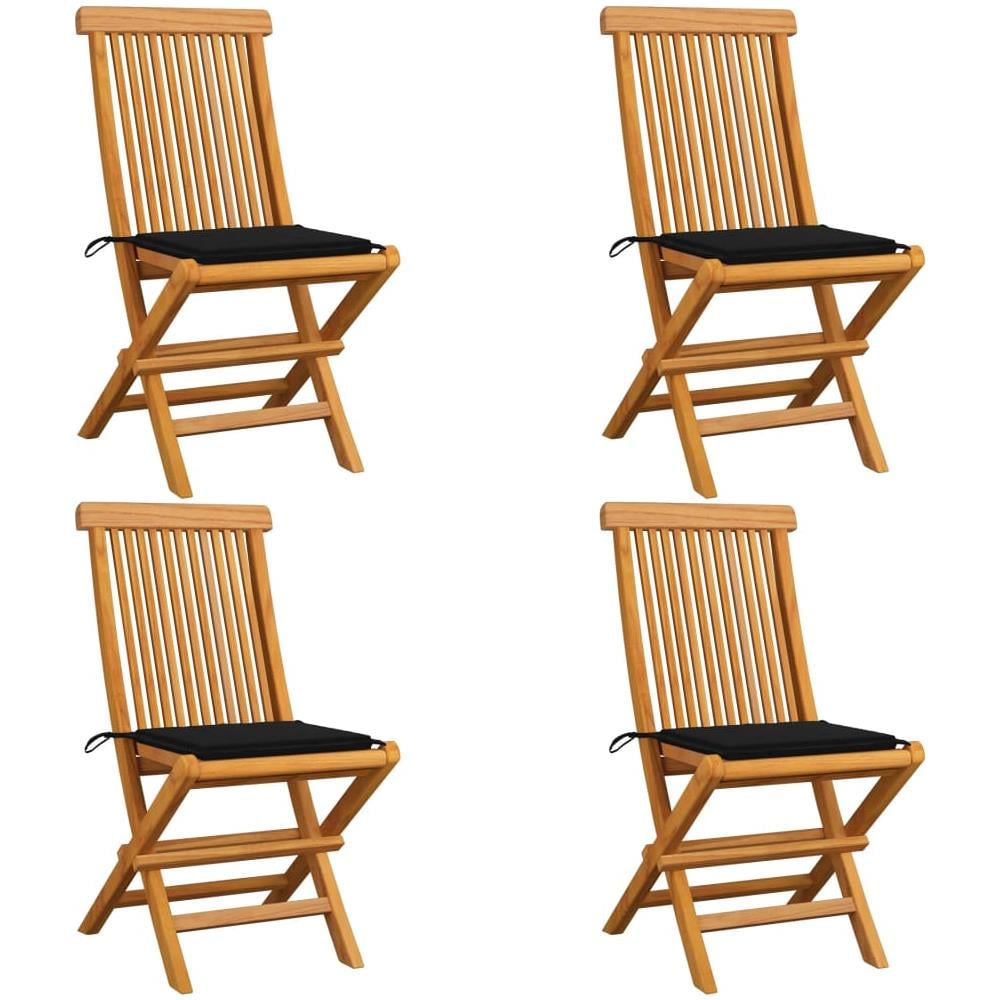 Sedie Da Giardino Con Cuscini Neri 4 Pz Massello Di Teak - Foto 1