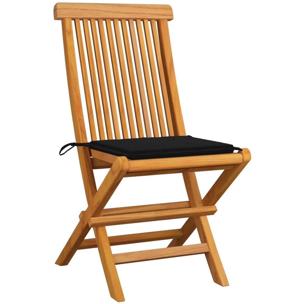 Sedie Da Giardino Con Cuscini Neri 4 Pz Massello Di Teak - Foto 2