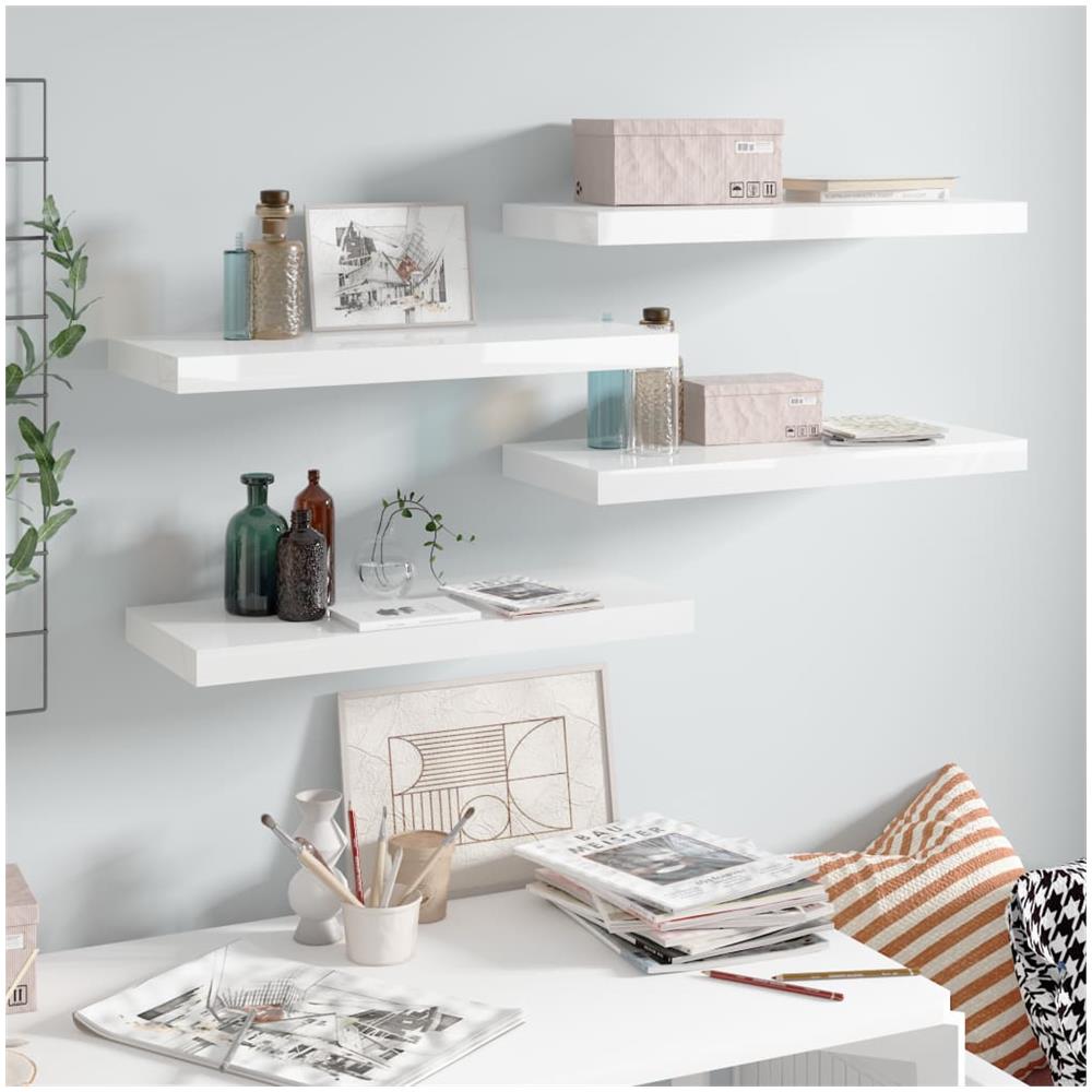 Scaffali A Parete 4 Pz Bianco Lucido 60x23,5x3,8 Cm In Mdf - Foto 1