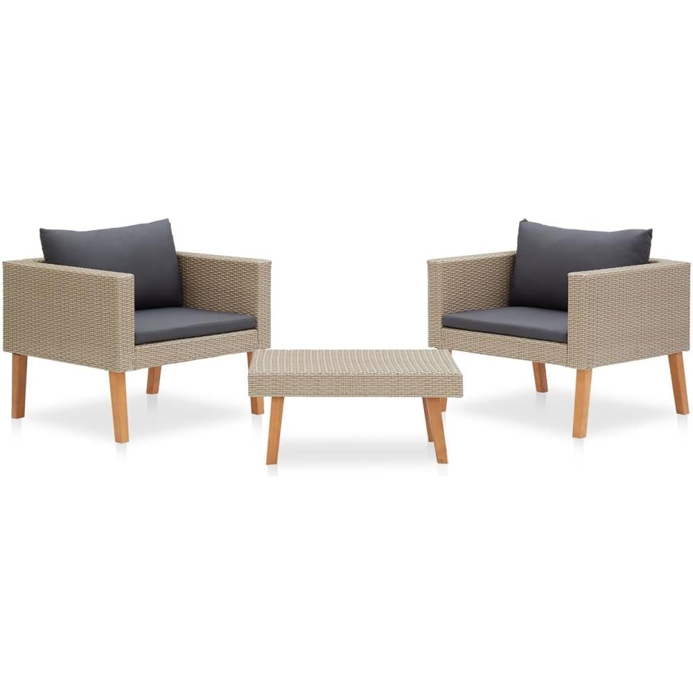 Set Divani Da Giardino 3 Pz Con Cuscini In Polyrattan Beige - Foto 1