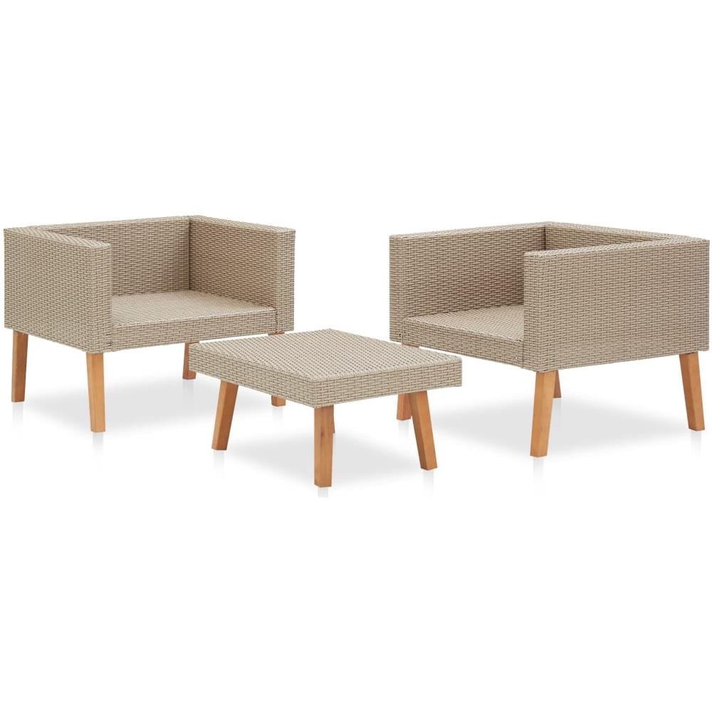 Set Divani Da Giardino 3 Pz Con Cuscini In Polyrattan Beige - Foto 4