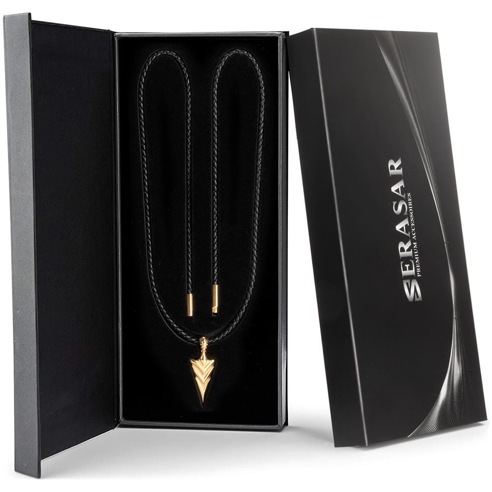 Collana da Uomo in Pelle Premium, ""Arrow"", 50cm, Oro - Foto 7