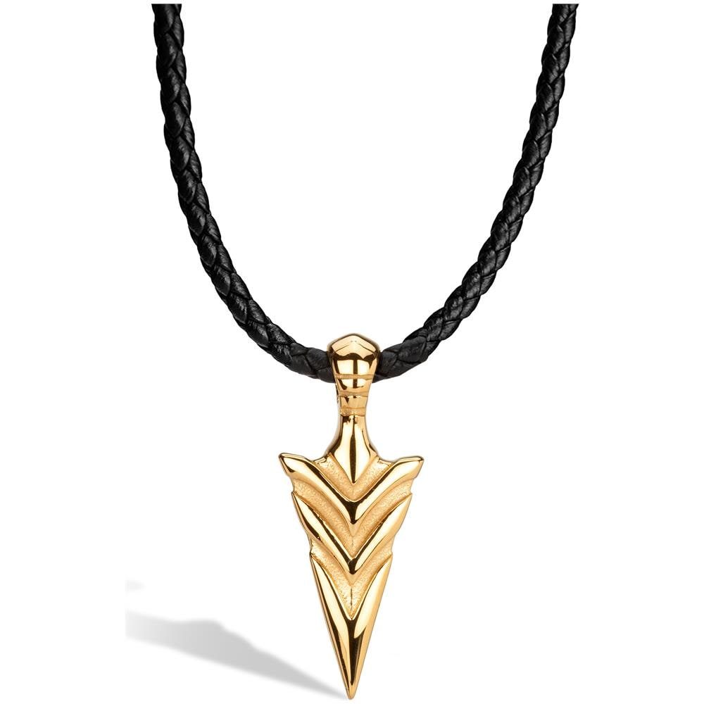 Collana da Uomo in Pelle Premium, ""Arrow"", 50cm, Oro - Foto 1