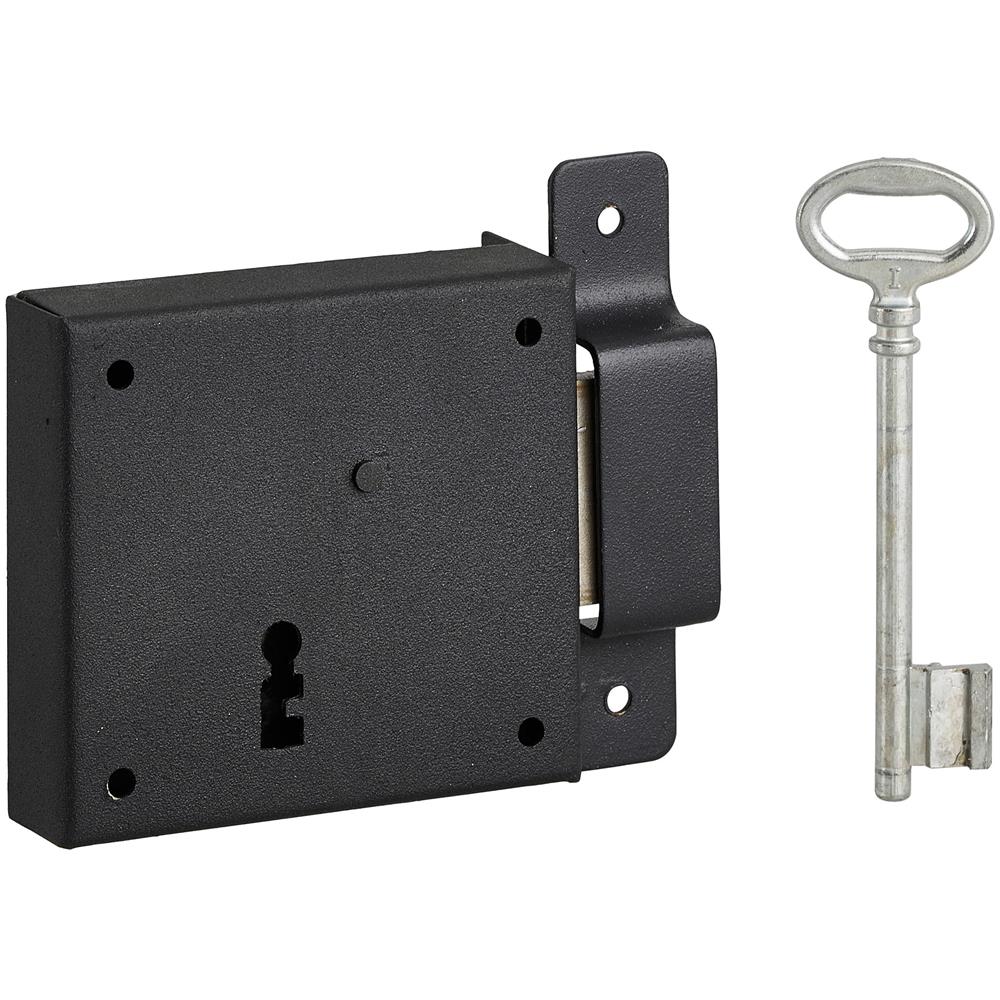 Serratura Orizzontale Con Chiave Per Porta Di Cantina, Solo Catenaccio, Destra, Asse 50mm, 85x76mm, Nero, 1 Chiave - - Foto 1