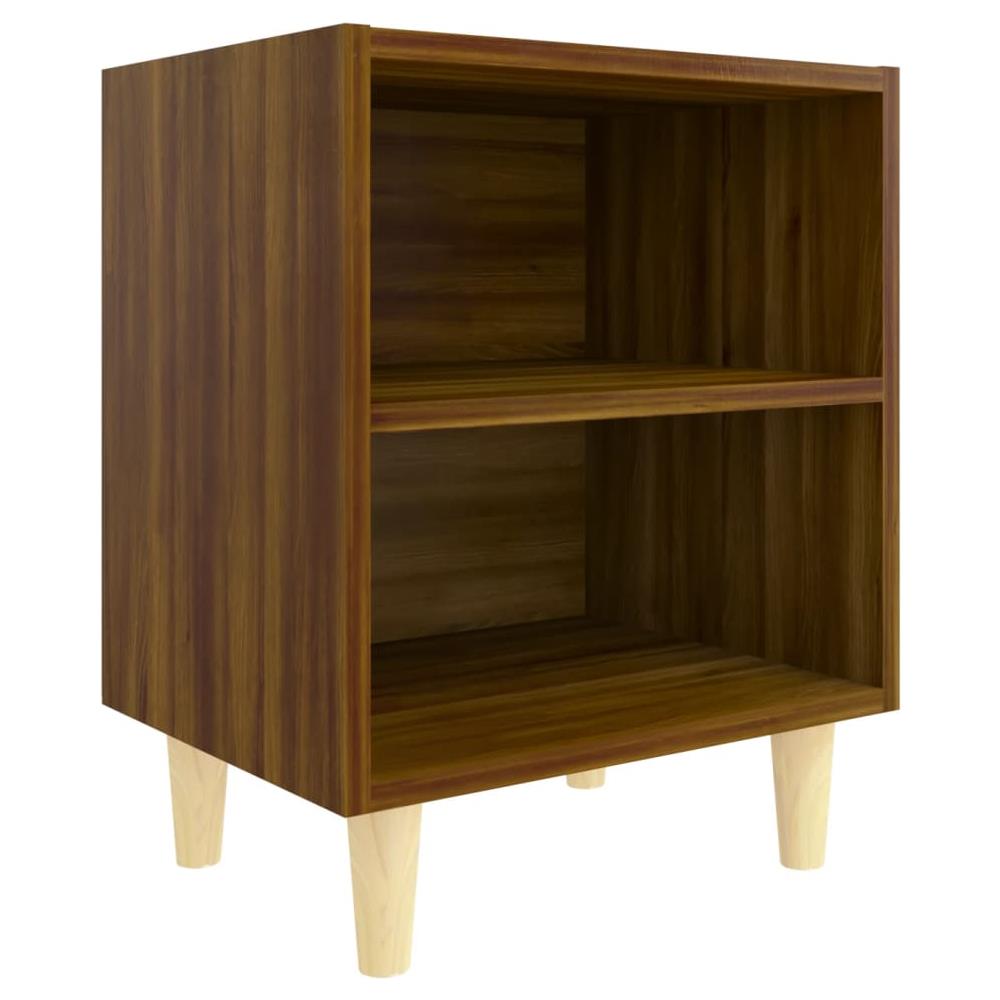 Comodino con Gambe in Legno Massello Rovere Marrone 40x35x50cm - Foto 2
