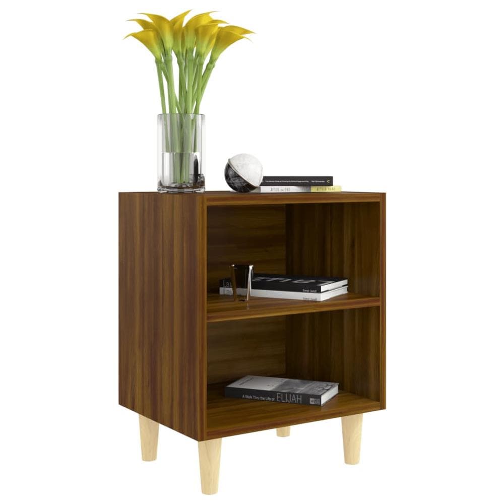 Comodino con Gambe in Legno Massello Rovere Marrone 40x35x50cm - Foto 3