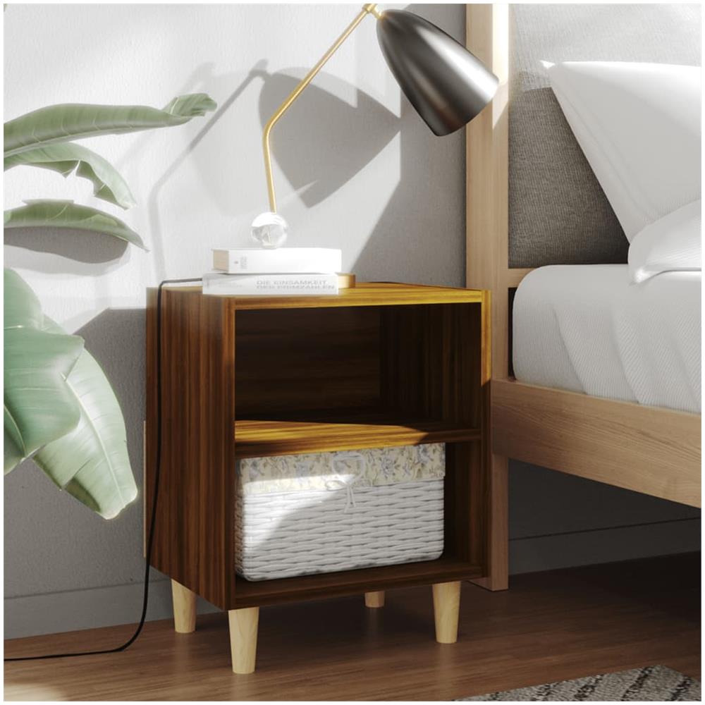 Comodino con Gambe in Legno Massello Rovere Marrone 40x35x50cm - Foto 1