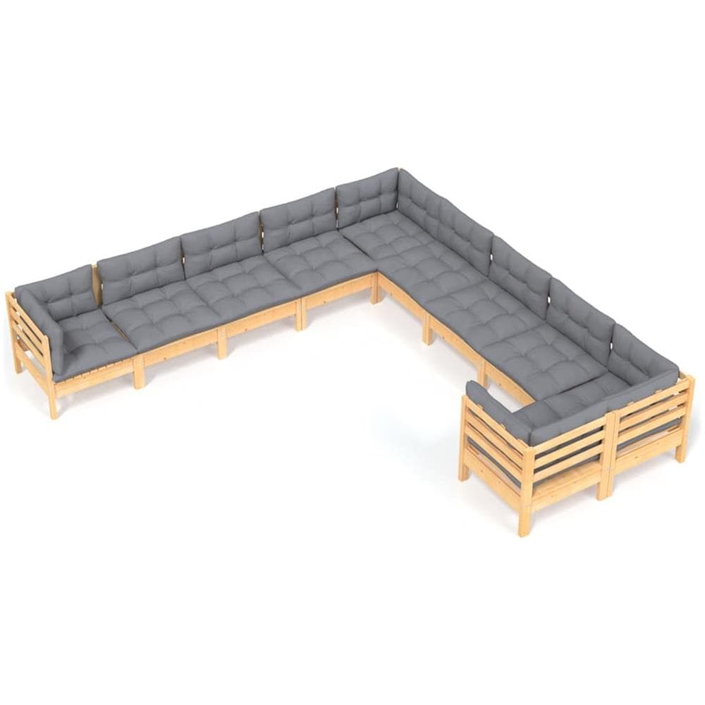 Set Divani Da Giardino 10 Pz Con Cuscini Grigi Massello Di Pino - Foto 2