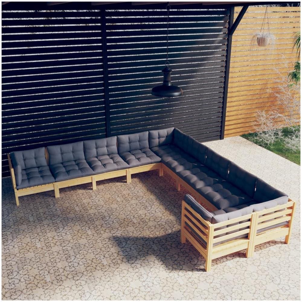 Set Divani Da Giardino 10 Pz Con Cuscini Grigi Massello Di Pino - Foto 1
