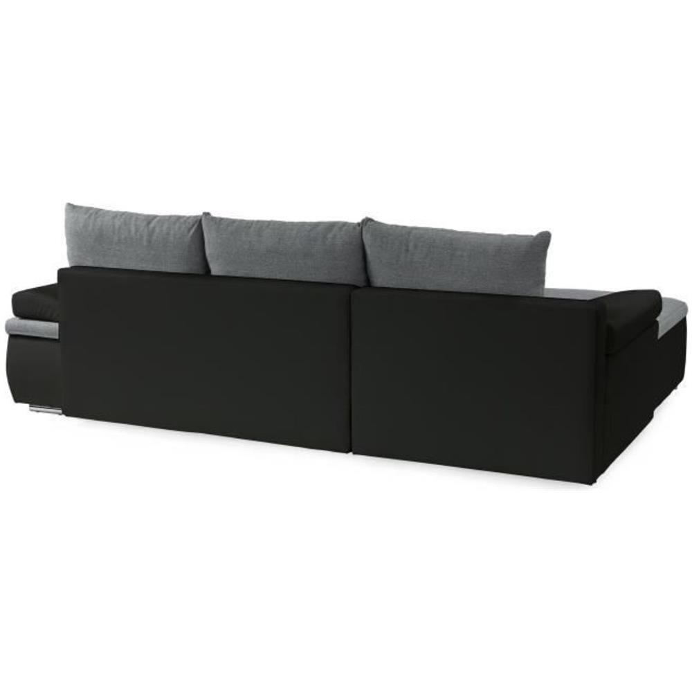 Divano Angolare Trasformabile Reversibile A 3 Posti + Box - Similpelle Nera E Tessuto Grigio - 274 X 184 Cm - Foto 1