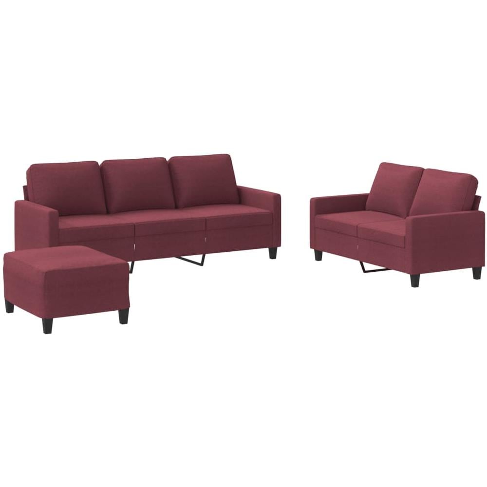 Set Di Divani 3 Pz Con Cuscini Rosso Vino In Tessuto - Foto 2