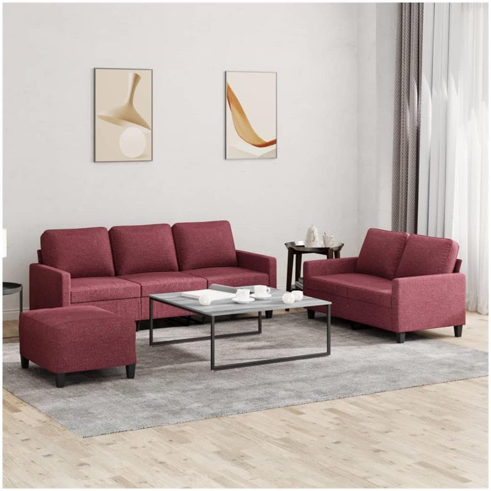 Set Di Divani 3 Pz Con Cuscini Rosso Vino In Tessuto - Foto 1
