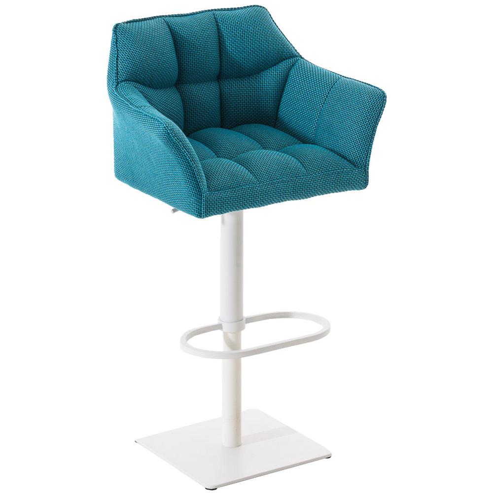 Sgabello Alto Bar Damaso I Sgabello Design Cucina Trapuntato in Tessuto con Braccioli E Schienale Imbottiti l Sedia Sgabello Bar Pub con Poggiapiedi Turchese Bianco - Foto 1