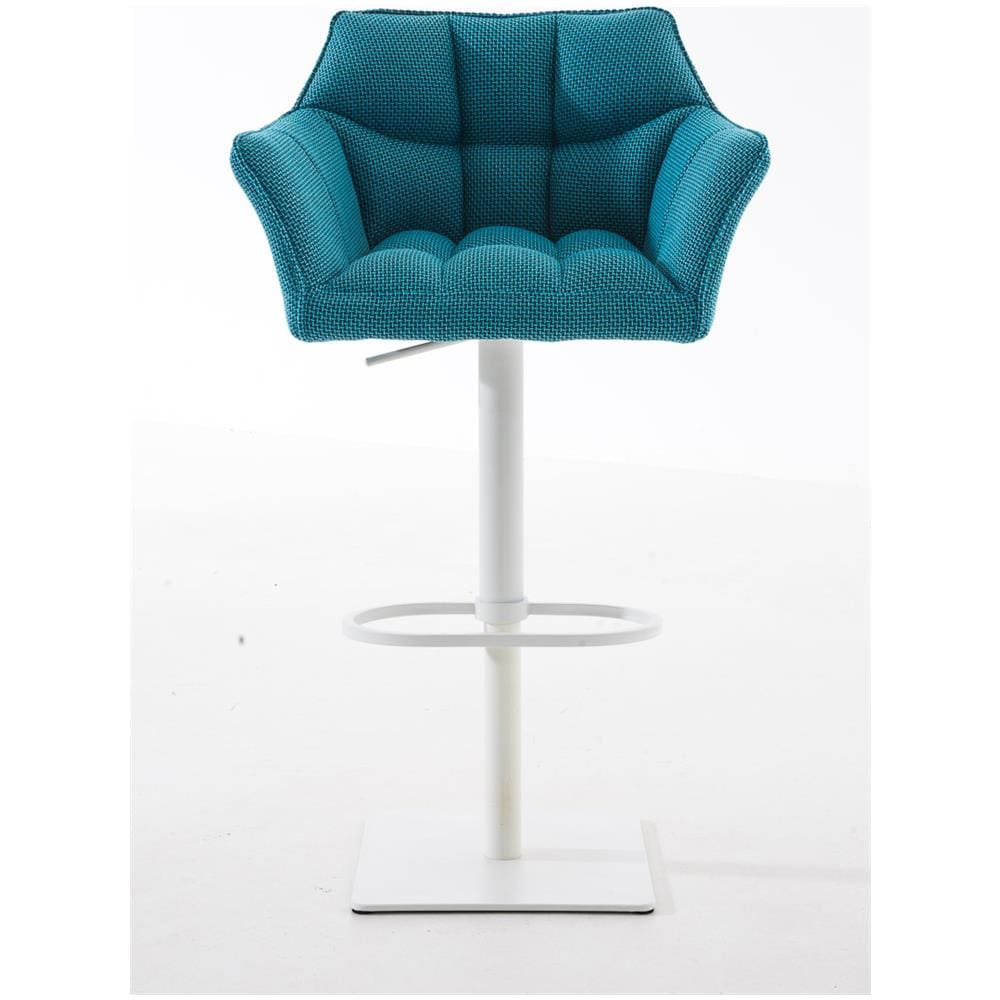 Sgabello Alto Bar Damaso I Sgabello Design Cucina Trapuntato in Tessuto con Braccioli E Schienale Imbottiti l Sedia Sgabello Bar Pub con Poggiapiedi Turchese Bianco - Foto 2