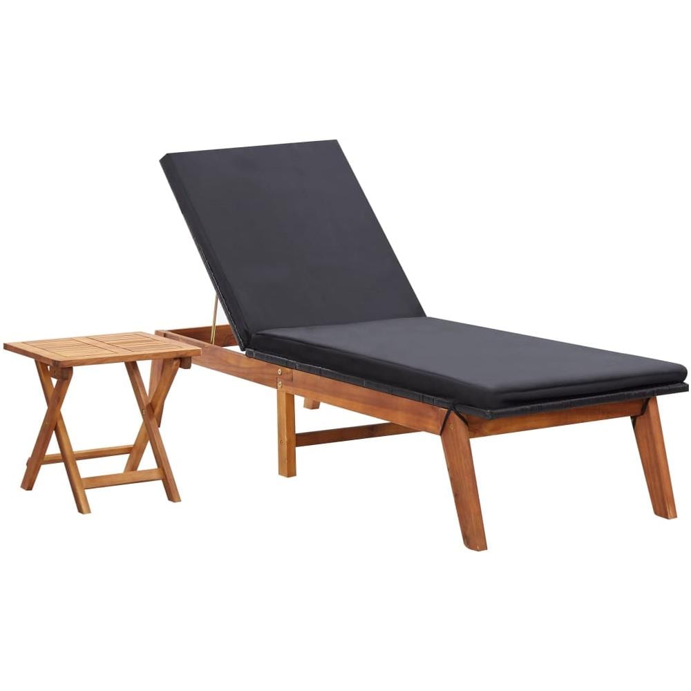 Lettino Prendisole con Tavolino in Polyrattan e Legno Acacia - Foto 1
