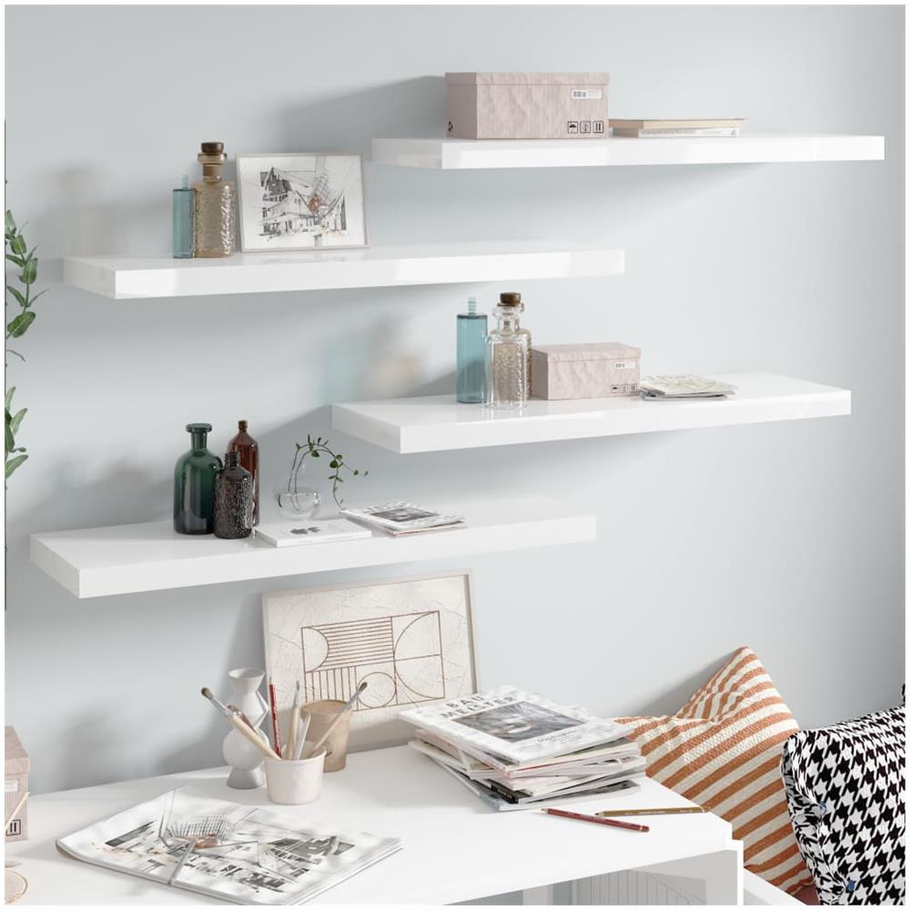 Scaffali A Parete 4 Pz Bianco Lucido 80x23,5x3,8 Cm In Mdf - Foto 1