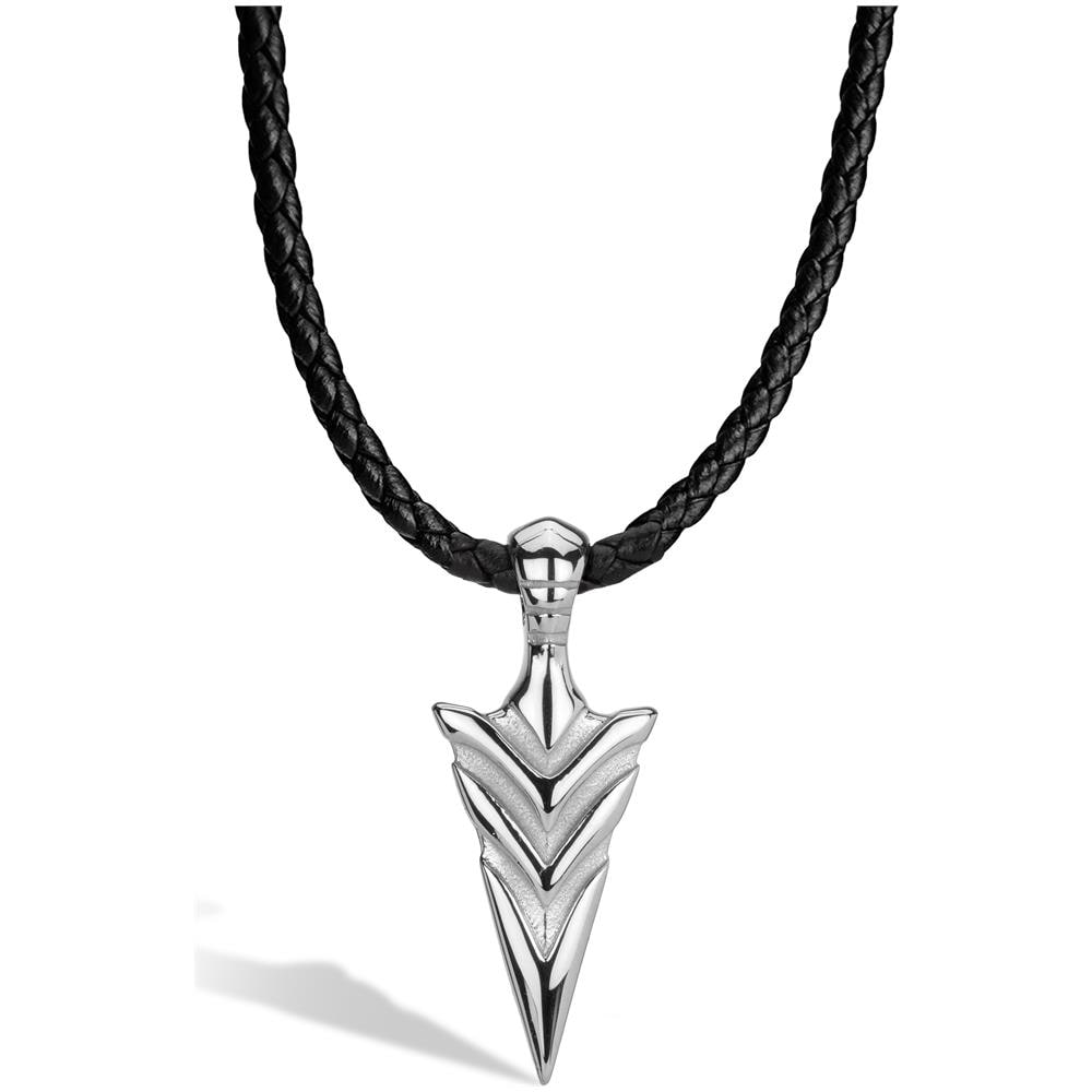 Collana da Uomo in Pelle Premium, ""Arrow"", 60cm, Argento - Foto 1