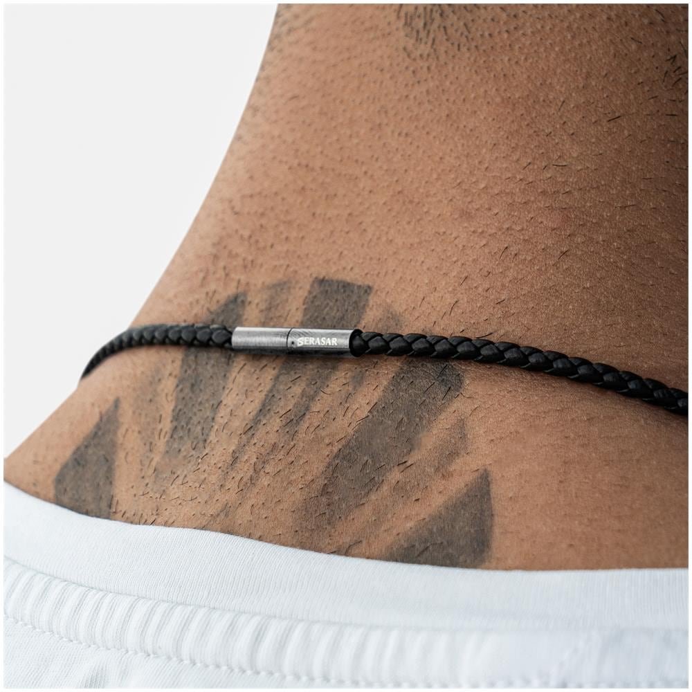 Collana da Uomo in Pelle Premium, ""Arrow"", 60cm, Argento - Foto 7