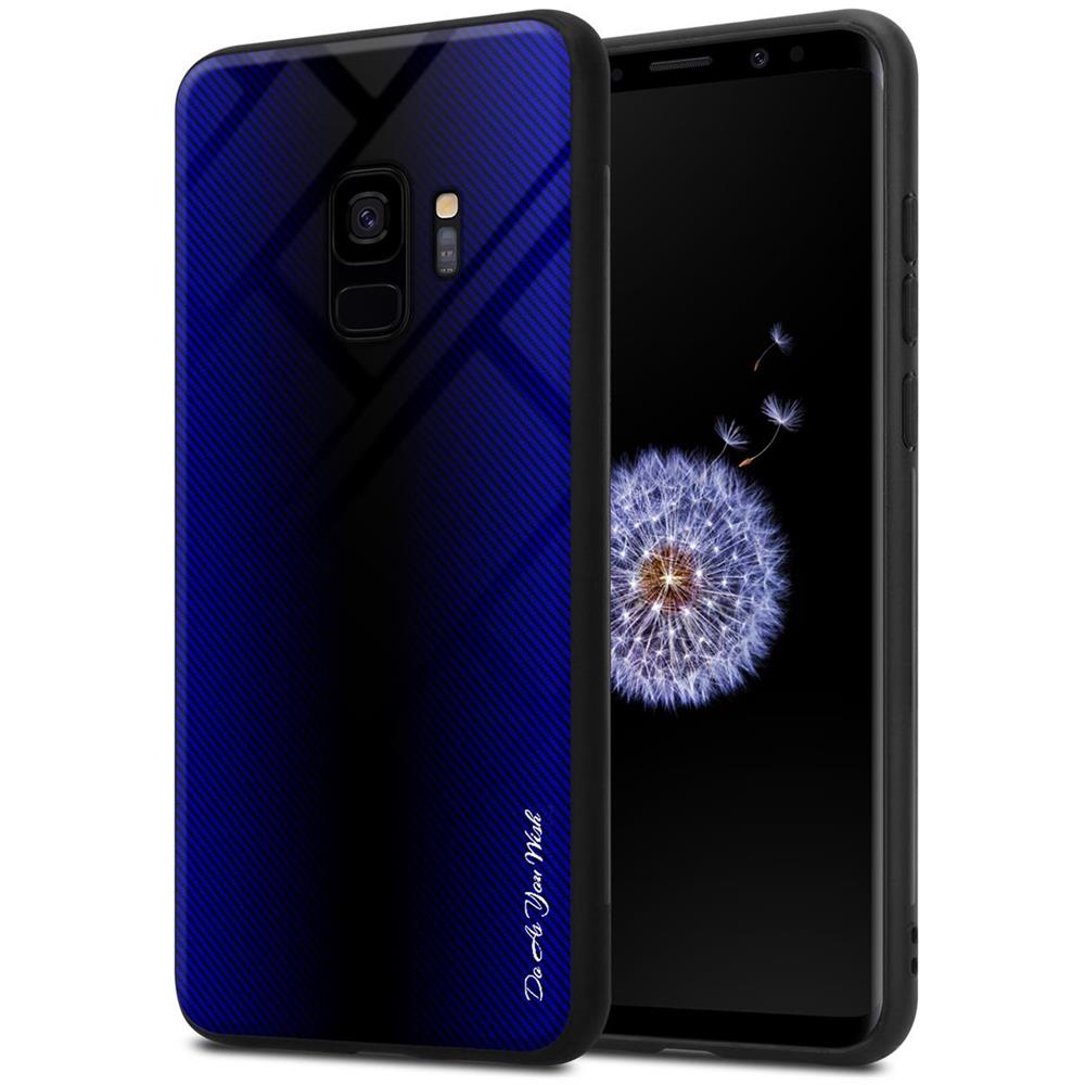 Custodia Compatibile Con Samsung Galaxy S9 - Ottica A Strisce In Cobalto Viola - Coperchio Protettivo In Vetro Temperato E Silicone Tpu - Foto 1